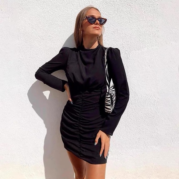 Black Ruched Dress - Picture 2 of 3